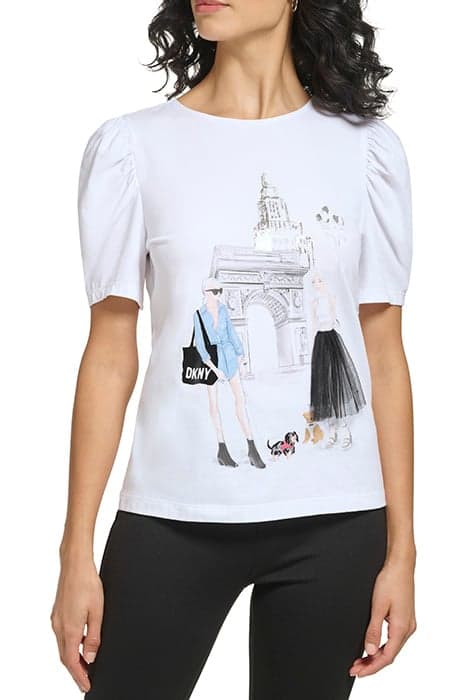 S/S CONVERSATIONAL T WHITE by DKNY