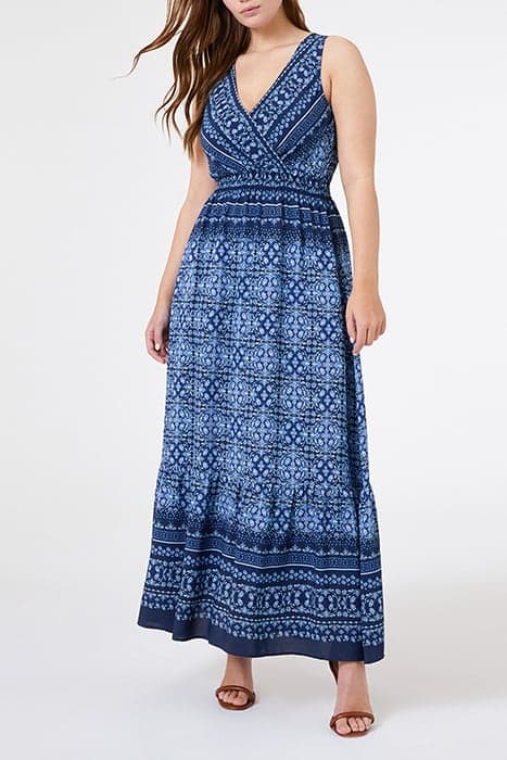 LONG PRINTED DRESS WITH TRIMS BLUE by Elena Mirò