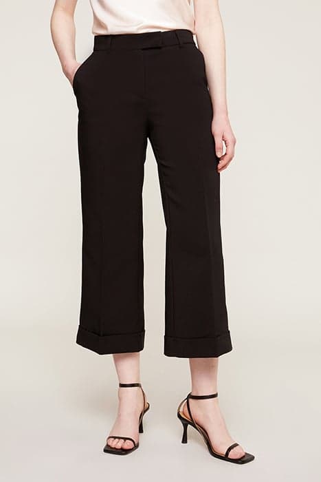 WIDE-LEG CROPPED TROUSERS WITH TURN-UP BLACK by Motivi