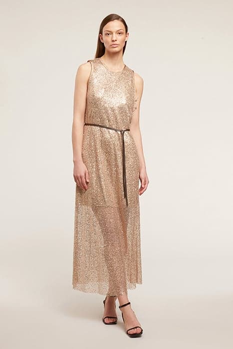 LONG NET DRESS WITH SEQUINS BEIGE by Motivi