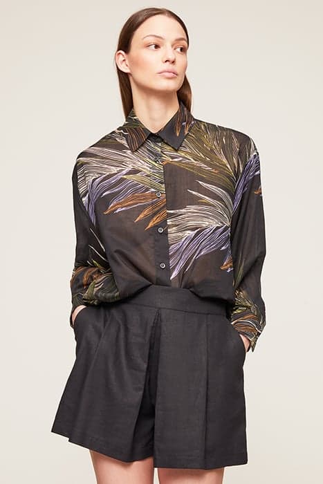 SUMMER FOLIAGE PATTERNED COTTON OVERSIZED SHIRT BROWN by Motivi