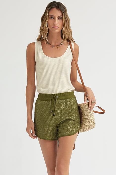 MATT SEQUINS SHORTS WITH WAISTBAND KHAKI by OKY