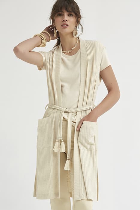 RECYCLED RIBBED KNIT LONG VEST BEIGE by OKY