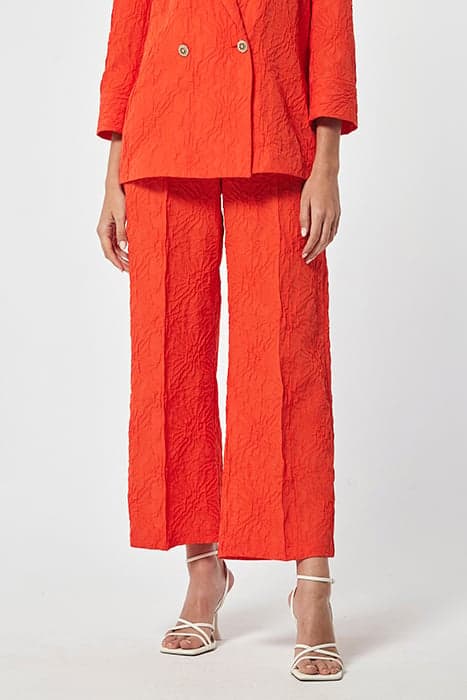 TEXTURED FABRIC JACQUARD SINKA TROUSERS RED ORANGE by OKY