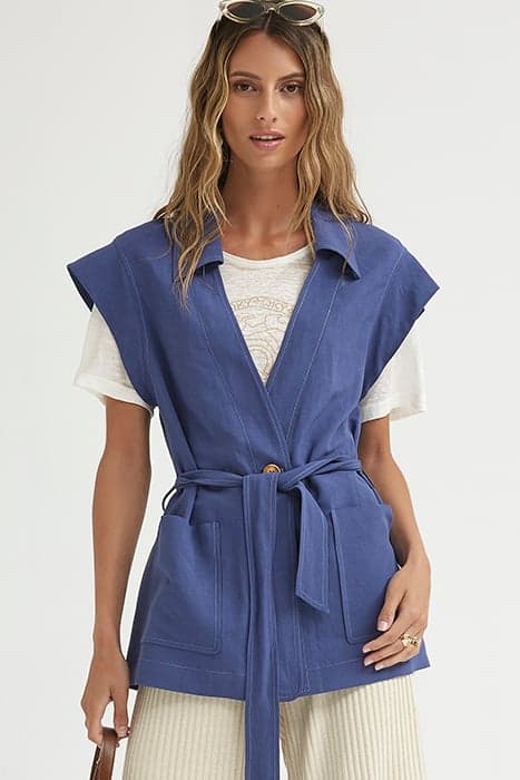 LINEN VISCOSE CROSSED VEST BLUE by OKY