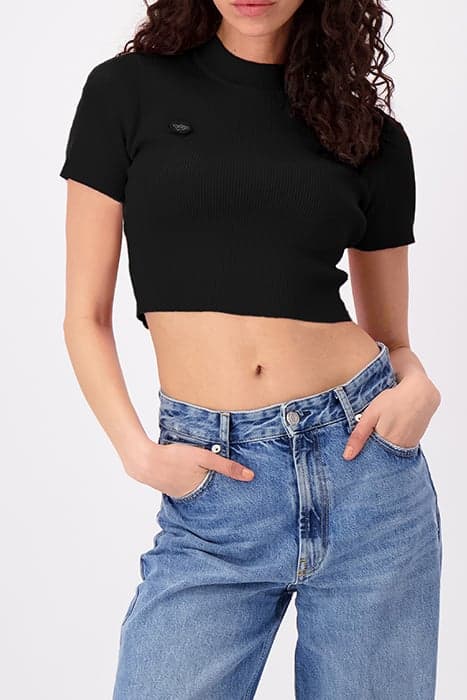 HIGH COLLAR RIB TOP BLACK by Black Bananas