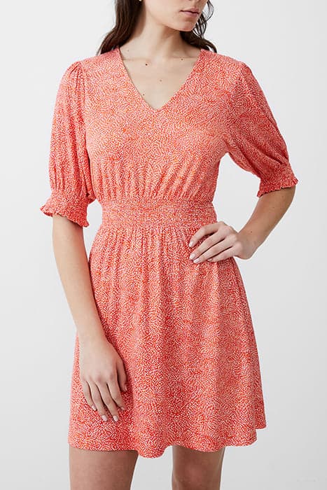 BERNICE SHIRRED DRESS SHORT MANDARIN/SEAPINK/IVR by French Connection