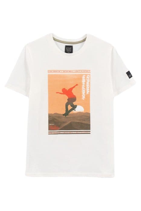 BOYS’ WHITE ORGANIC COTTON T-SHIRT WITH SKATEBOARDER IMAGE by IKKS