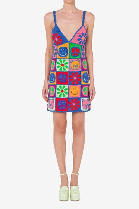 MOSCHINO SYMBOLS CROCHET DRESS MULTICOLOR by Moschino