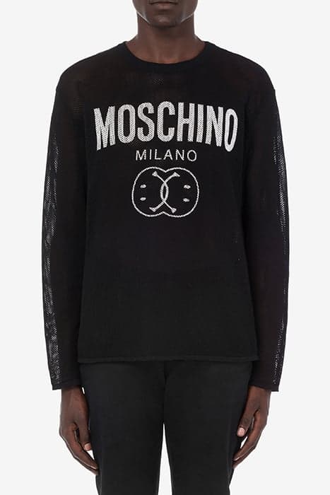 DOUBLE SMILEY® LOGO MESH SHIRT BLACK by Moschino