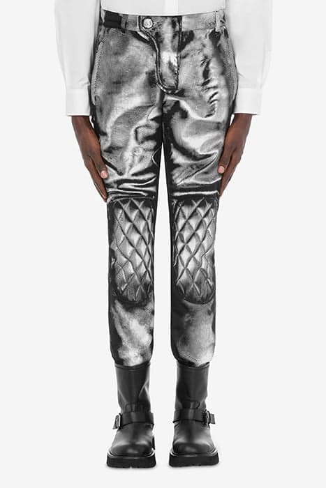 BIKER EFFECT STRETCH GABARDINE TROUSERS GREY by Moschino