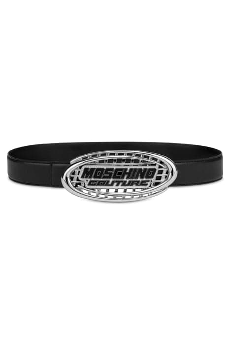 LOGO BUCKLE CALFSKIN BELT BLACK by Moschino