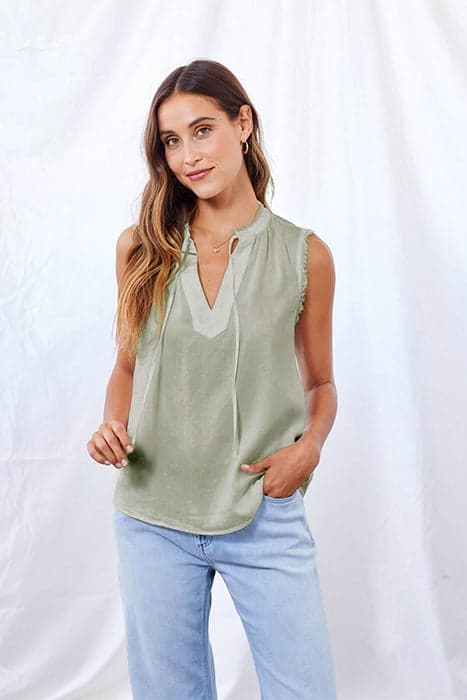 FRAY EDGE SLEEVELESS SOFT ARMY by Bella Dahl