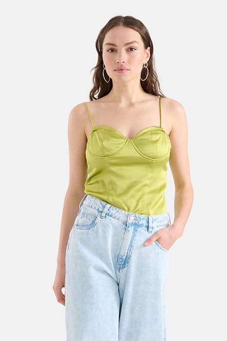 LM-SBSATIN CORSET TOP BRIGHTGREEN by Shoeby