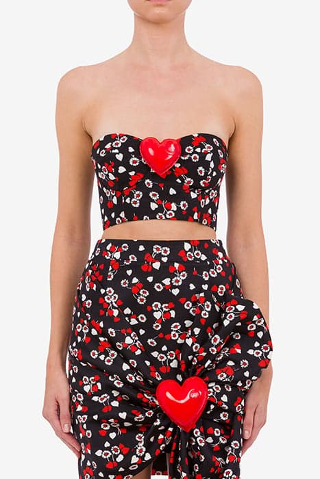 ALLOVER HEARTS OTTOMAN CROP TOP BLACK by Moschino