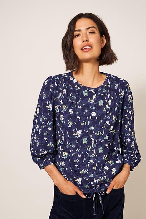 BENNIE TIE HEM SHIRT NAVY PRINT by White Stuff