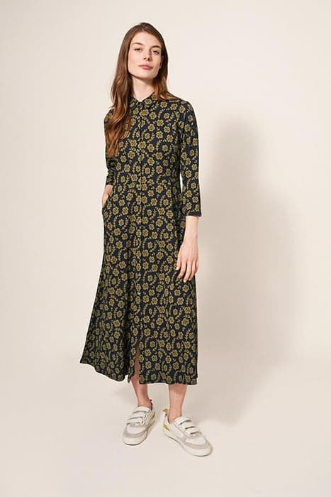 RUA JERSEY SHIRT DRESS GREEN PRINT by White Stuff