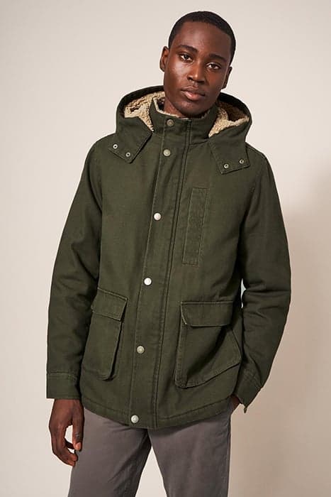 BORG LINED WINTER JACKET KHAKI GREEN by White Stuff