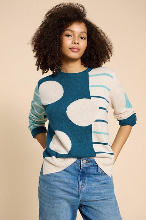 JADE SPOT/STRIPE JUMPER TEAL MULTI by White Stuff