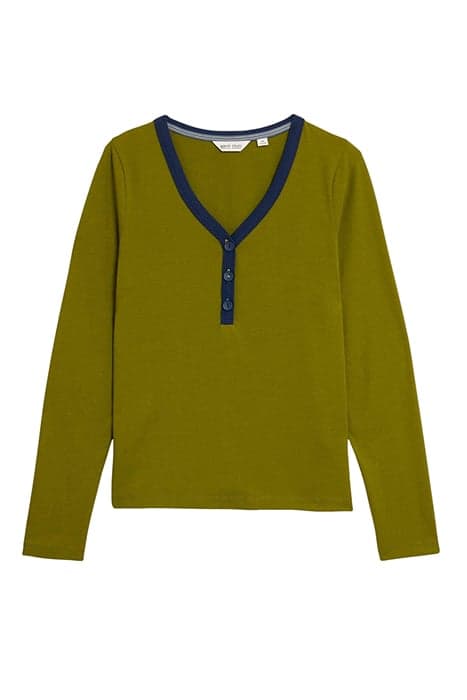 FLORA V NECK HENLEY TOP MID GREEN by White Stuff