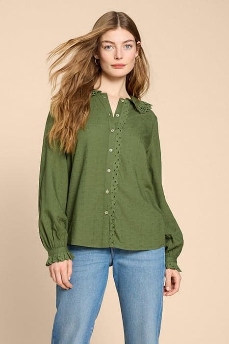 LARA BRODERIE SHIRT MID GREEN by White Stuff