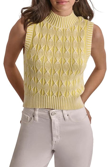 SLEEVELESS CABLE MOC WHT/FLUO YELW by DKNY