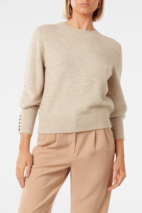 CAMILLA BUTTON SLEEVE KNIT JUMPER SOFT CAMEL by Forever New