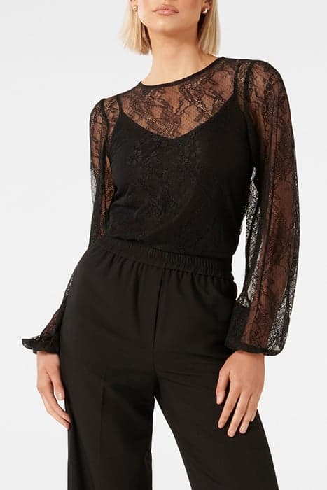 ALEXIS ROUND NECK LACE TOP BLACK by Forever New