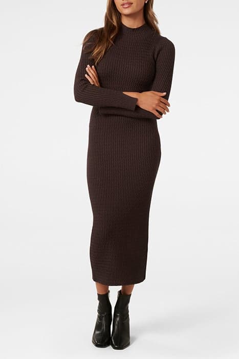 GEORGIA PETITE TEXTURED KNIT DRESS CHOCOLATE by Forever New