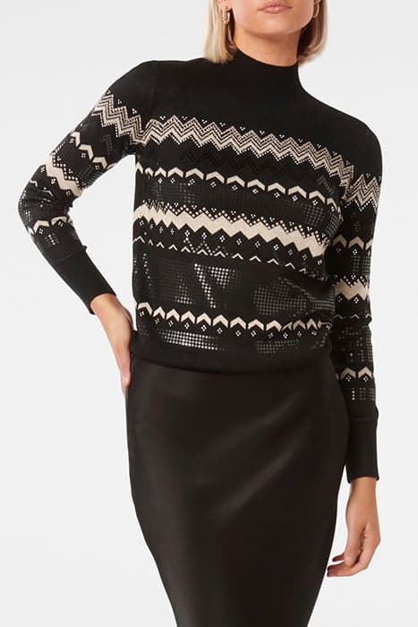 STEPH EMBELLISHED FAIR ISLE JUMPER BLACK by Forever New