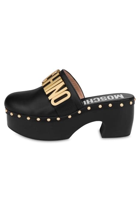 LETTERING LOGO CALFSKIN SABOT BLACK by Moschino