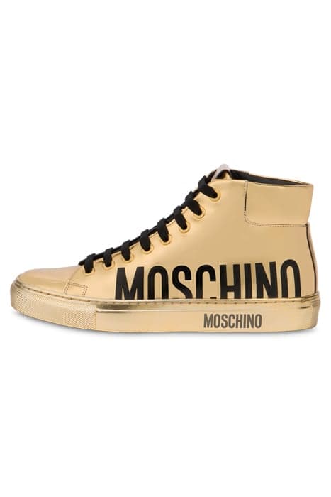 HIGH SNEAKERS IN LAMINATED LEATHER GOLD by Moschino