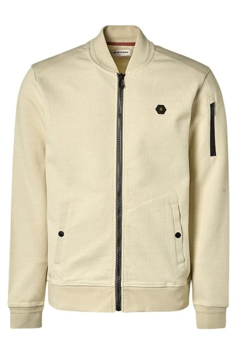 SWEATER FULL ZIPPER WAFFLE JACQUARD STRETCH BOMBER CREAM by No Excess