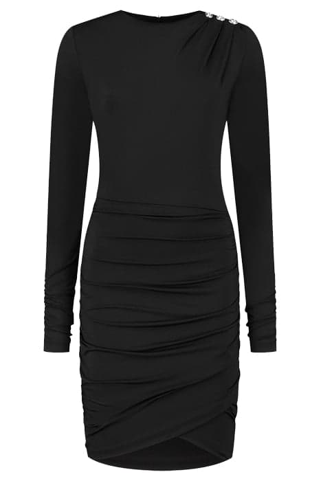 DRAPE SHOULDER DRESS BLACK by NIKKIE