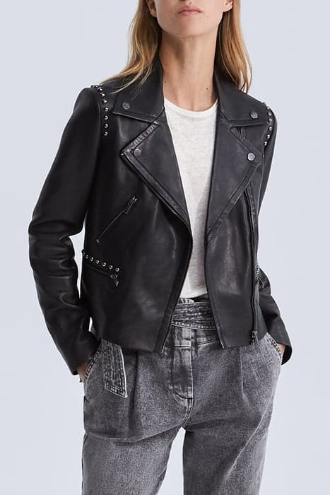 BLACK LEATHER BIKER-STYLE JACKET by IKKS