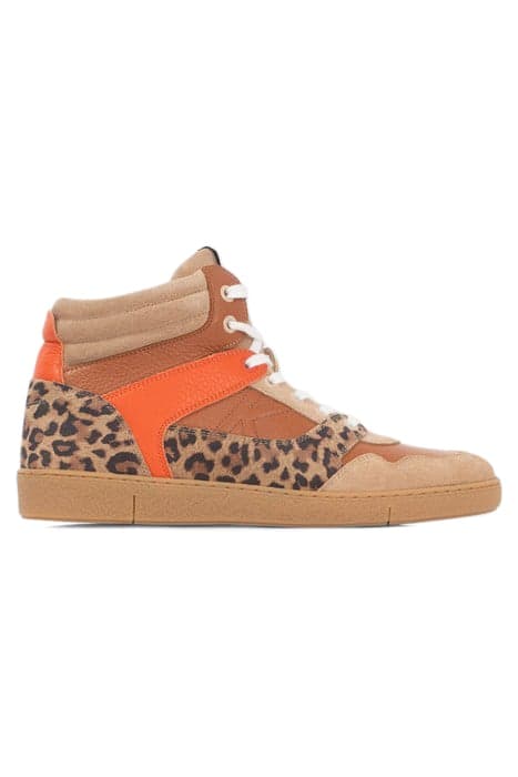 BEIGE, ORANGE AND LEOPARD  LEATHER MIX TRAINERS by IKKS