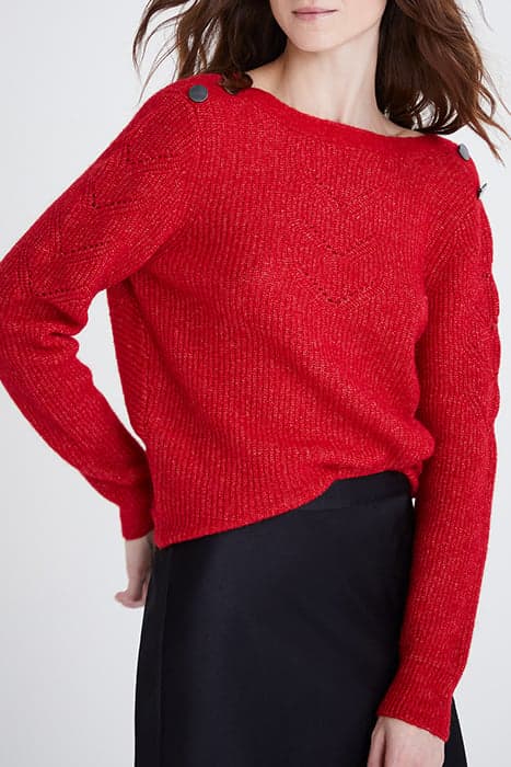 RED KNIT SWEATER WITH BOW SEWN ON BACK by IKKS