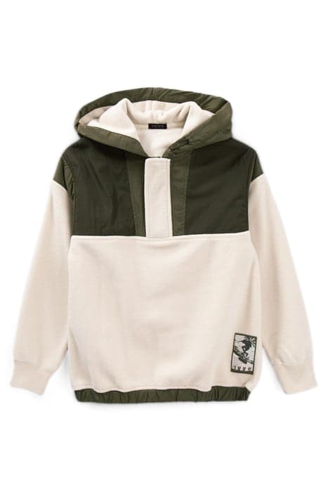 BOYS’ ECRU AND KHAKI MIXED FABRIC HOODIE by IKKS