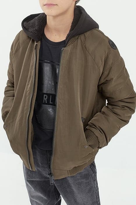 BOYS’ KHAKI HOODED FUR-LINED BOMBER JACKET by IKKS