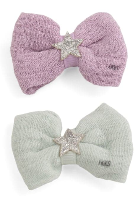 GIRLS’ VIOLET AND AQUA GREEN BOW SNAP HAIR CLIPS by IKKS