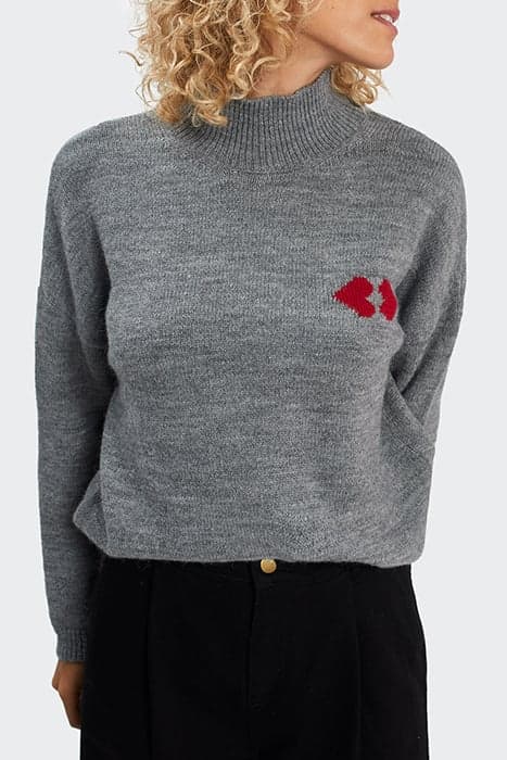 CHARCOAL KNIT SWEATER WITH EMBROIDERED HEART KISSES by ICODE