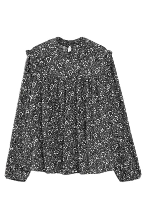 BLACK GRAPHIC FLOWER PRINT BLOUSE by ICODE