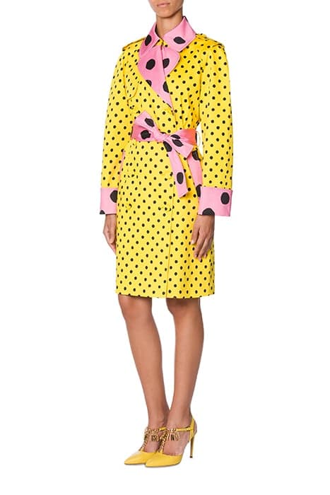 PATCHWORK POLKA DOTS SATIN TRENCH COAT YELLOW by Moschino