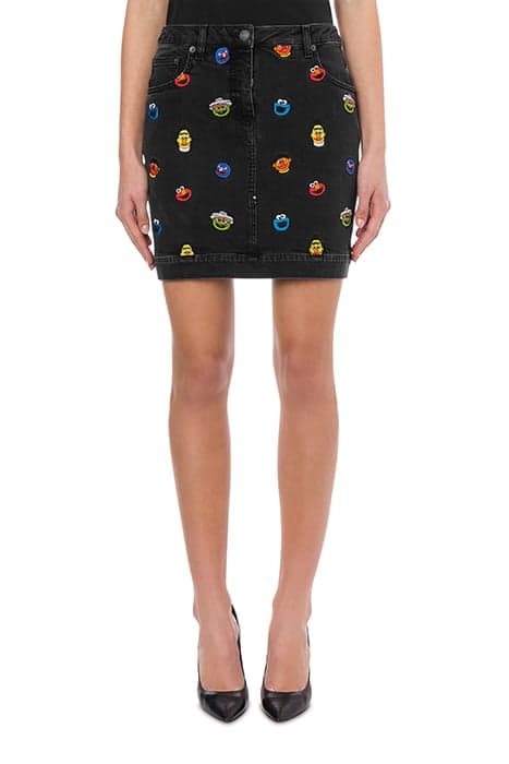 MOSCHINO SESAME STREET© STRETCH DENIM MINISKIRT BLACK by Moschino