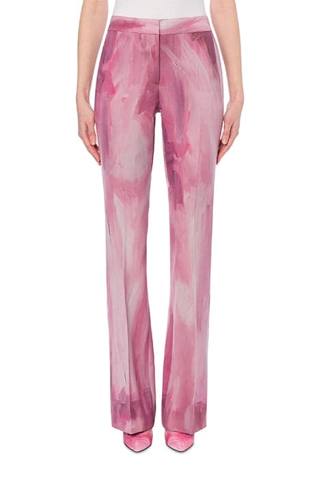 PAINTING WOOL SATIN FLARE TROUSERS PINK by Moschino