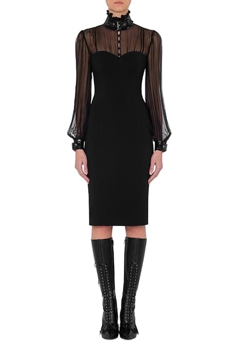 BONDAGE BUCKLE STRETCH CADY DRESS BLACK by Moschino