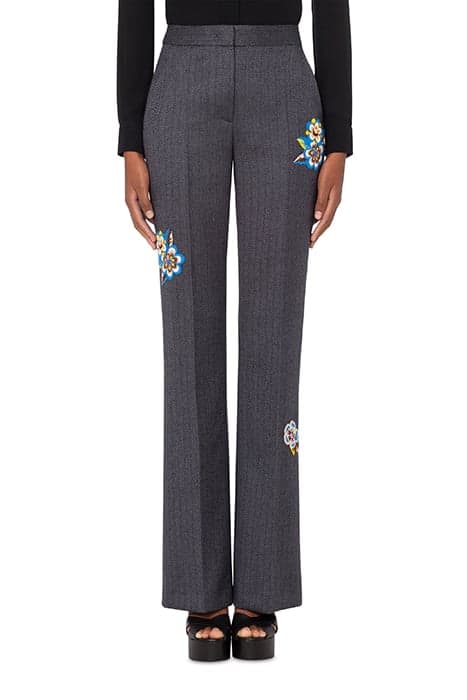 FLOWER PATCHES WOOL CHEVRON TROUSERS GREY by Moschino