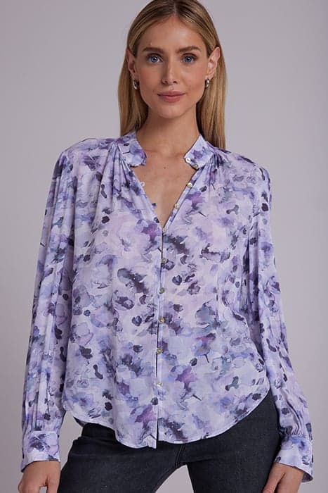 SHIRRED BUTTON UP BLOUSE LILAC FLORET PRINT by Bella Dahl