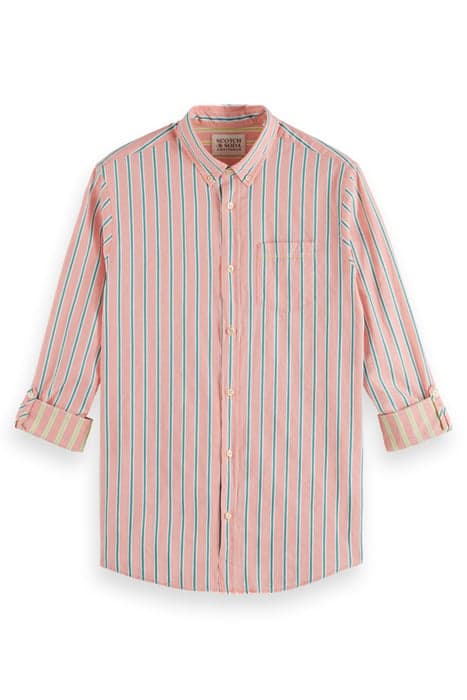 DOBBY STRIPE ROLL UP SLEEVES CORAL STRIPE by Scotch & Soda