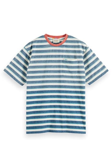 YARN DYE STRIPE POCKET T-SHIRT OFF WHITE / HARBOUR TEAL MULT by Scotch & Soda